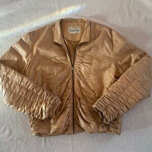 Vintage Albert Duke Leather Jacket | Ruched Tan Bomber | Size 2XL
